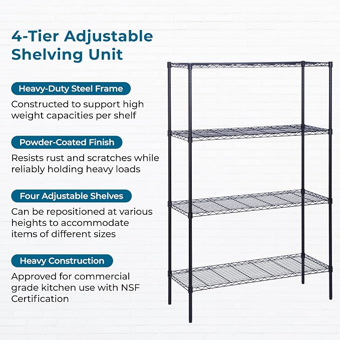 Honey-Can-Do 4-Tier Heavy Duty Extra-Wide Adjustable Shelving Unit, 350-lb Per Shelf Metal Storage Rack, Wire Shelf for Garage Workshop Basement, Black, 48 x 18 x 72 in - Image 7