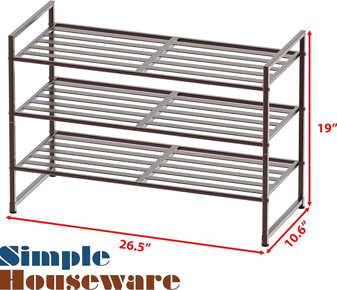 Simple Houseware 3-Tier Stackable Metal Panel Shoes Rack, Bronze - Image 3
