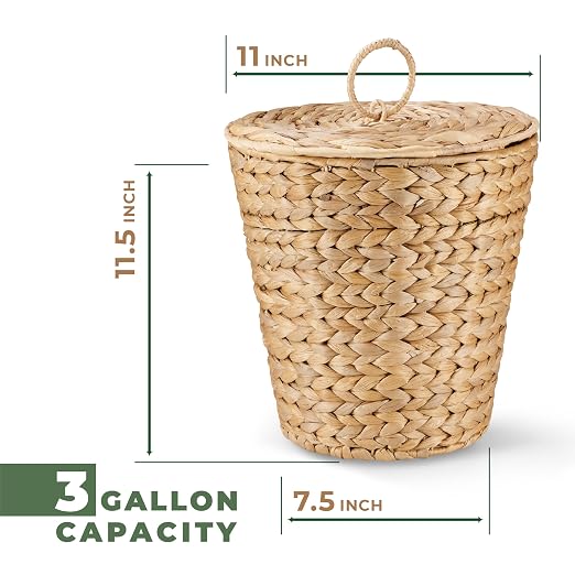84ECO 3 Gallon Wicker Trash Can with Liner and Lid - Rattan Trash Can - Wicker Waste Basket for Bathroom, Bedroom, Kitchen, Living Room - Image 8