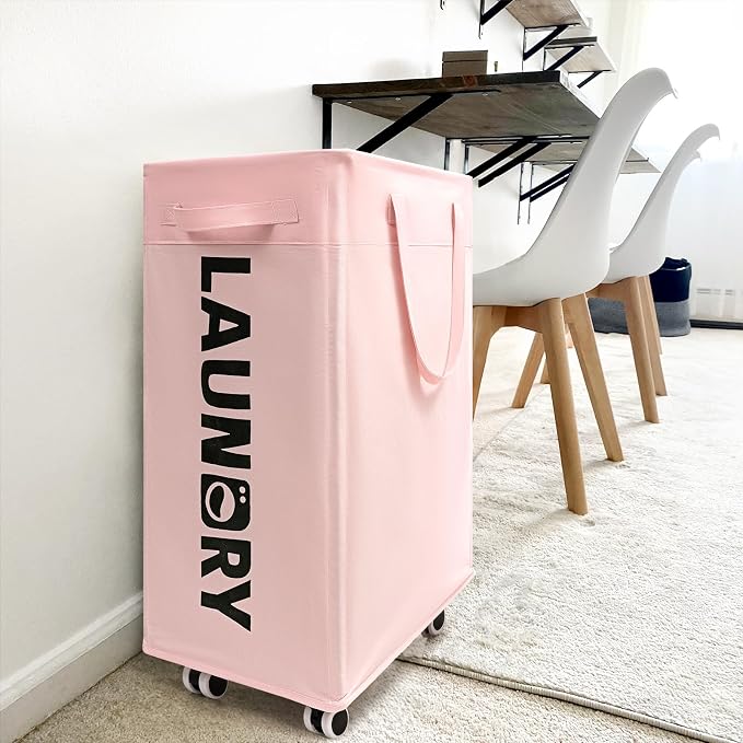 Goodpick Pink Laundry Baskets with Wheels 2-Pack, 75L Rolling Laundry Basket with Removable Wash Bags, Large Laundry Hamper for Corner Dorm, Collapsible Laundry Basket on Wheels - Image 8