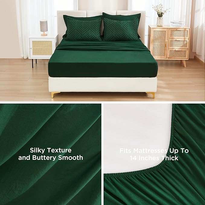 Andency Full Size Comforter Set with Sheets Dark Emerald Green - 7 Pieces Bed in a Bag Tufted Bedding Sets Fluffy Lightweight Full Bed Set with Comforter, Sheets, Pillowcases & Shams for All Season