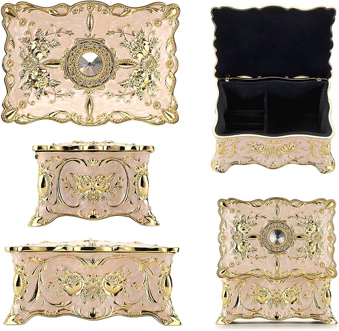Hipiw Vintage Jewelry Organizer Box - Metal Trinket Storage Box Ornate Treasure Chest Box Jewelry Decorative box Keepsake Gift Box Case for Women,4.9"x3.4"x2.7" - Image 4