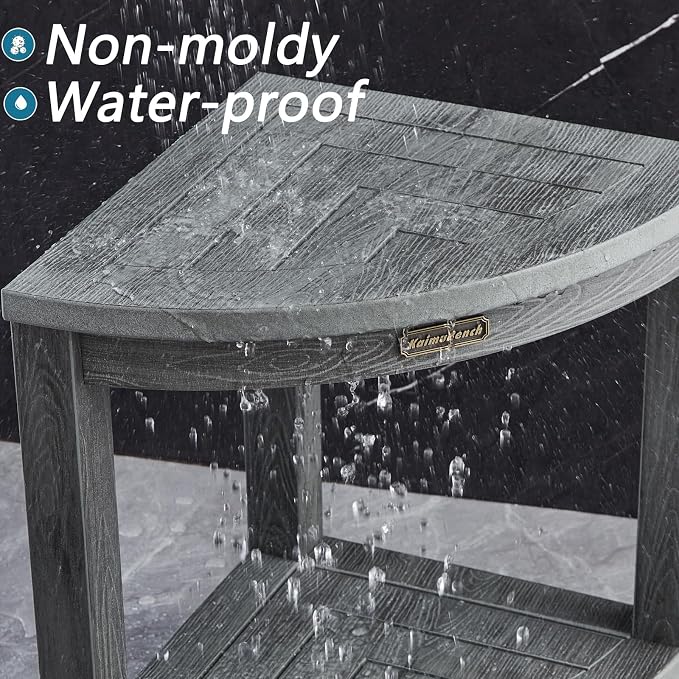 Waterproof Shower Bench for Inside Shower, Gray HDPS Corner Shower Stool for Shaving Legs, Poly Lumber Shower Foot Seat, Plastic Bathroom Shower Bench Seat with Storage Shelf, Non-Slip/No-Maintenance - Image 3