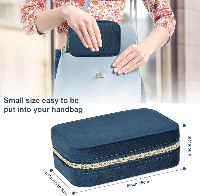 Dajasan Velvet Jewelry Travel Case, Small Travel Jewelry Box, Portable Travel Jewelry Organizer Box for Earrings Bracelets Rings Necklace (Blue) - Image 2