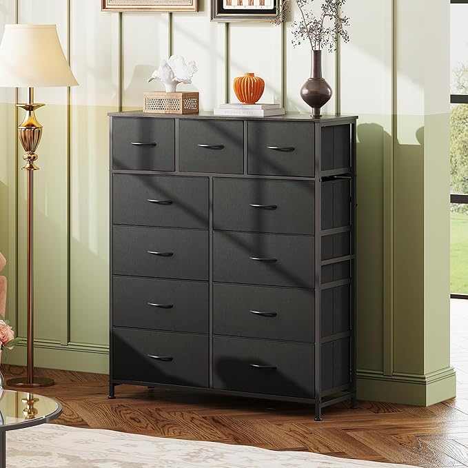 WLIVE Tall Dresser for Bedroom, Fabric Dressers Storage Tower, Dresser & Chest of Drawers Organizer Unit with 11 Drawers, Storage Cabinet, Hallway, Closets, Steel Frame, Wood Top, Charcoal Black - Image 4