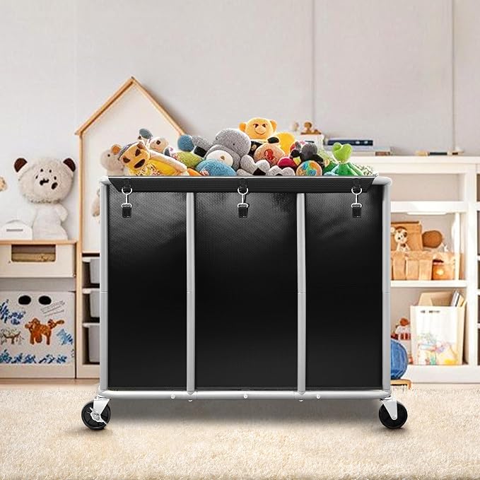 STORAGE MANIAC Commercial Laundry Cart with Wheels 420L Sturdy Steel Frame Heavy Duty Rolling Laundry Hamper on Wheels Big Laundry Basket with Removable Waterproof Liner Bag, 400 lbs Load, Black - Image 9