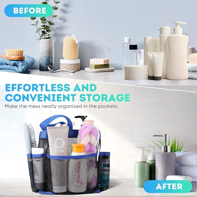 EUDELE Mesh Shower Caddy Portable for College Dorm Room Essentials,Shower Caddy Dorm with 8-Pocket Large Capacity for Beach,Swimming,Gym,Travel essentials, Blue - Image 7
