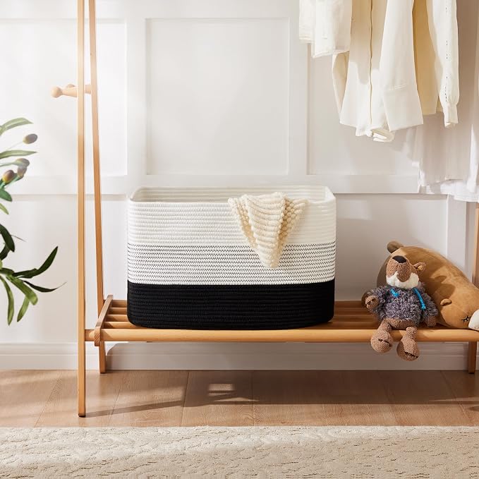 Artfeel Blanket Basket,Rectangle Woven Baskets for Storage,65L Laundry Basket for Decorative Nursery Blanket,Toys,Dirty Clothes and Magazine in Shelves,Baby Room,and Living Room - Image 4
