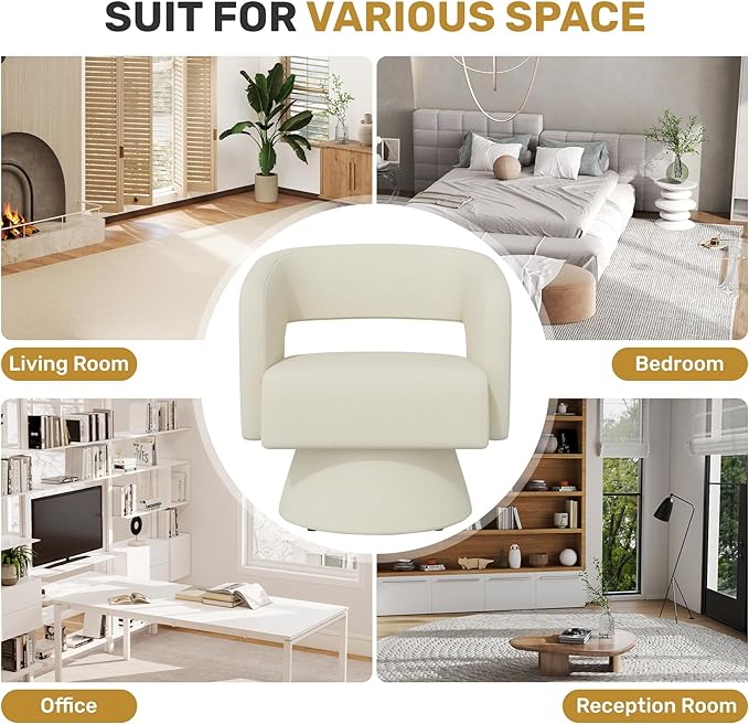 Nebuaegis Swivel Accent Chair Set of 4, Modern Comfy Chenille Barrel Chairs, Oversized Upholstered Round Arm Chair for Living Room, Bedroom, Reading Room, Beige