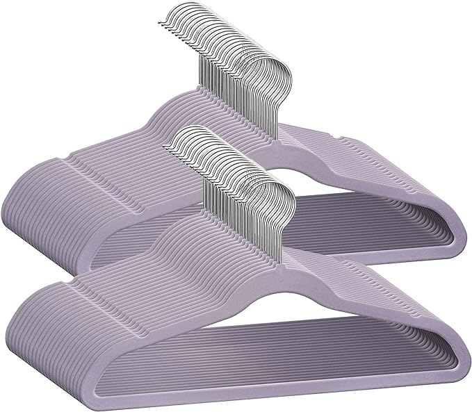 TechZoo 50 Premium Kids Velvet Hangers - 14'' Non-Slip, Ultra-Slim & Space-Saving Hangers - 360° Swivel Hook, Strong & Durable for Children & Preteens - Purple by TECHZOO