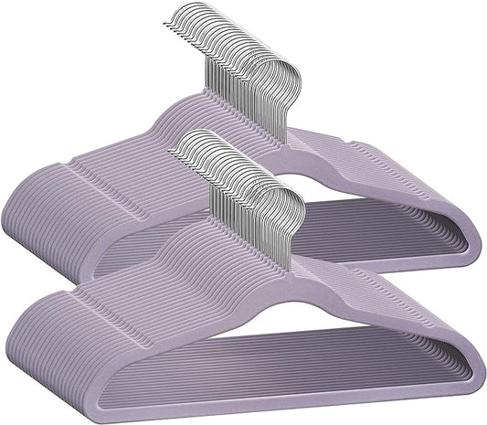 TechZoo 50 Premium Kids Velvet Hangers - 14'' Non-Slip, Ultra-Slim & Space-Saving Hangers - 360° Swivel Hook, Strong & Durable for Children & Preteens - Purple by TECHZOO