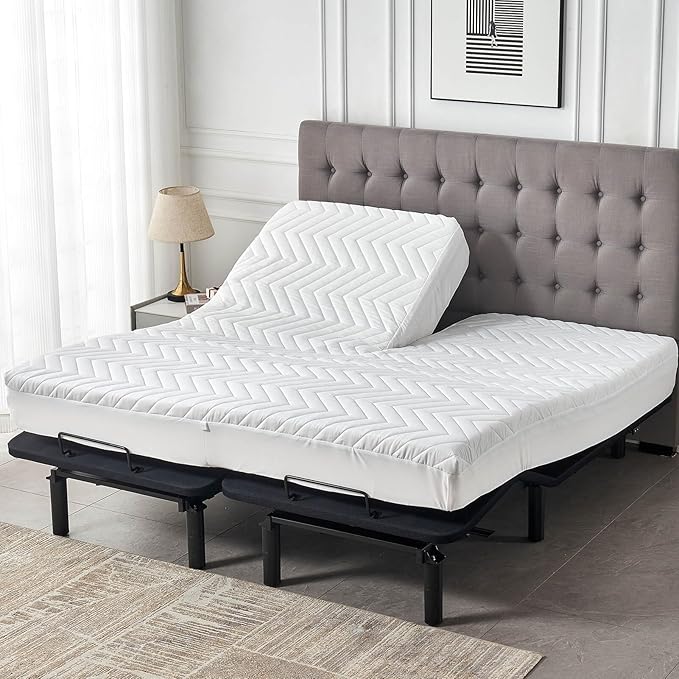 Kingnex Split Top Queen Waterproof Mattress Protector, 60x80, 14 Deep Pocket, Fitted Sheet Style, Brushed Polyester, White, Quilted, Washable
