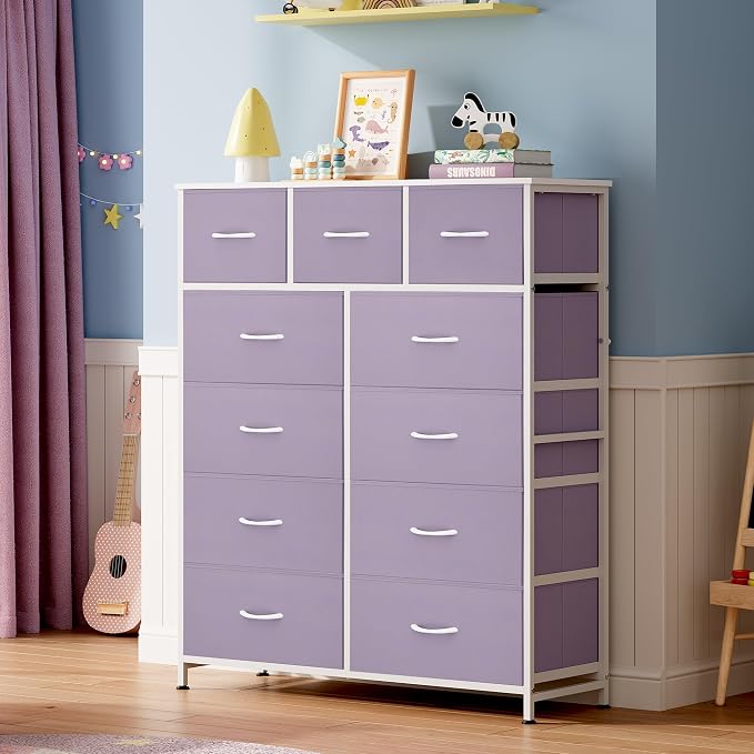 WLIVE Storage Organizer Unit with 11 Fabric Bins, Storage Drawers Organizer with Steel Frame, Tall Storage Tower Organizaton for Living Room, Hallway, Office, Purple - Image 2