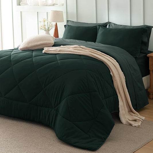 Bedsure Queen Comforter Set Emerald Green - 7 Pieces Reversible Bedding, Queen Size Bed Set for All Seasons, Bed in a Bag with Down Alternative Comforter, Sheets, Pillowcases & Shams