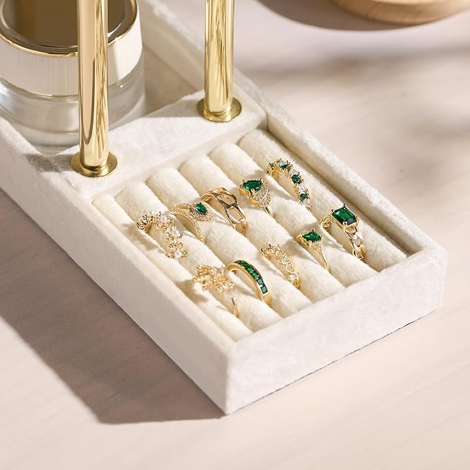 bussdis 2 Tier Bracelet Holder Display - Detachable T Bar Beige Velvet Bracelet Holder, Jewelry Holder Organizer for Bracelet, Necklace, Earrings, Rings - Image 6