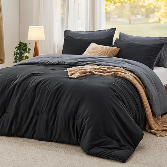 Bedsure California King Comforter Set, Black Grey Soft Prewashed Bedding for All Seasons, 3 Pieces GentleSoft™ Bed Set, 1 Lightweight Comforter (104"x96") and 2 Pillowcases (20"x36")