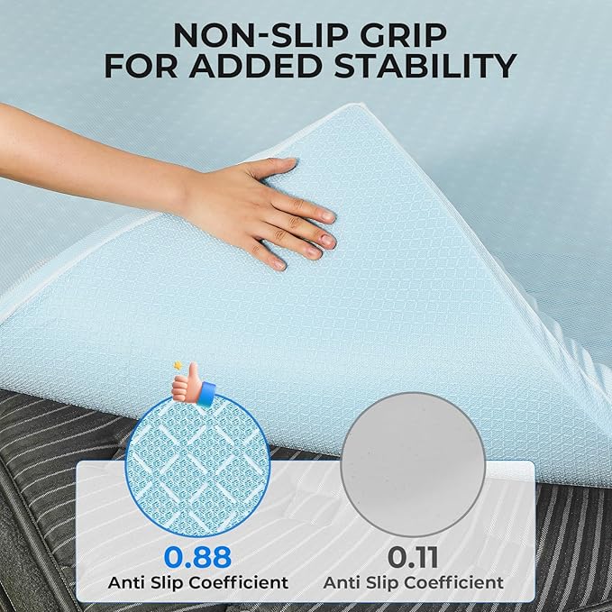OhGeni 3 Inch Queen Memory Foam Mattress Topper Pad with Cover, Egg Crate Foam with Anti-Slip Base, Enhanced with Cooling Gel，Premium Comfort for Sleep & Back Pain Relief, Removable & Washable