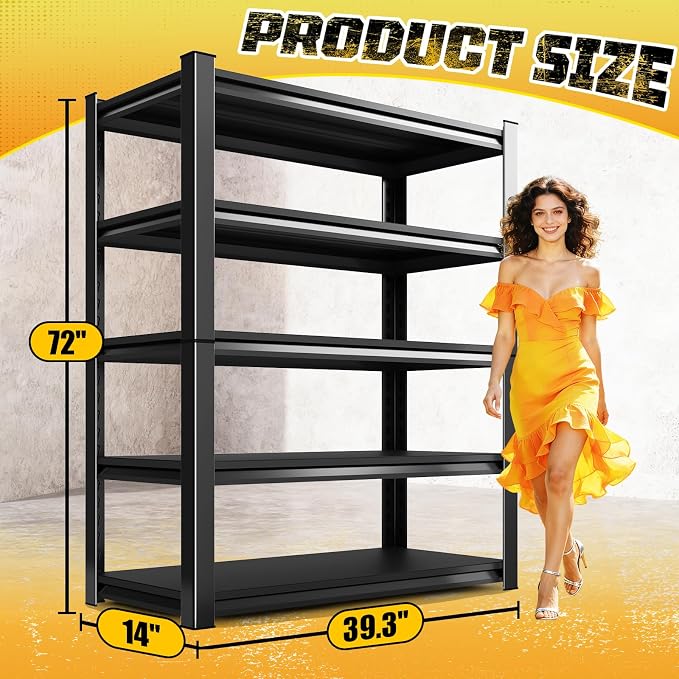 Garage Storage Shelves 5-Tier,Garage Storage System Shelves Adjustable,Storage Shelving for Basement,Pantry,Kitchen,Warehouse (2, 72" H x 39.3" W x 14" D) - Image 3