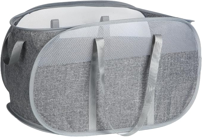 100L Collapsible Laundry Baskets, Tear Proof Pop Up Laundry Hamper with Dual Handles, Large Foldable Laundry Basket, Easy to Carry Laundry Hamper for Home, Laundry Room, Bedroom, Dorm, Travel Grey by BATTOO
