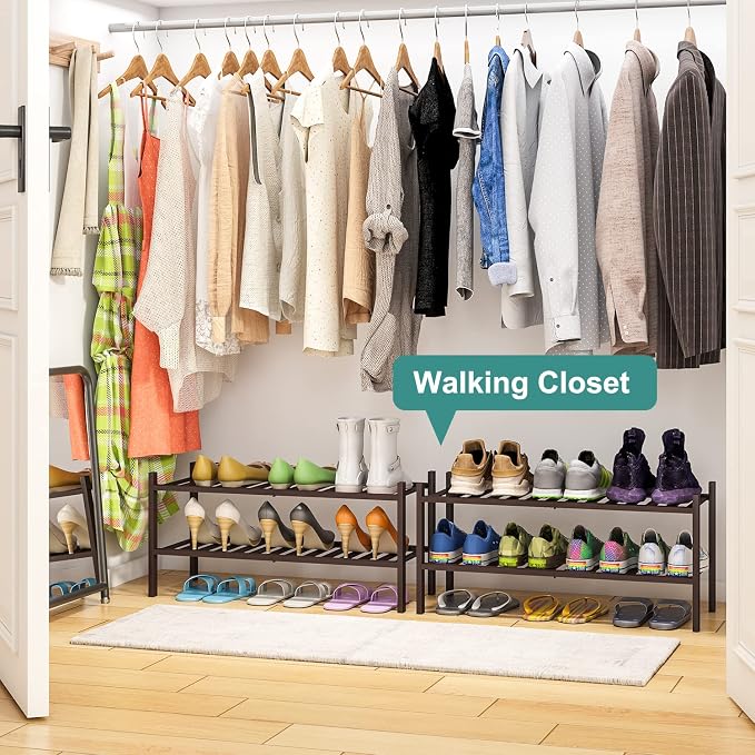 viewcare 2-Tier Shoe Rack for Entryway, Bamboo Shoe Rack for Closet, Free Standing Shoe Racks for Indoor Outdoor, Stackable Shoe Shelf Storage Organizer for Hallway Closet - Image 6