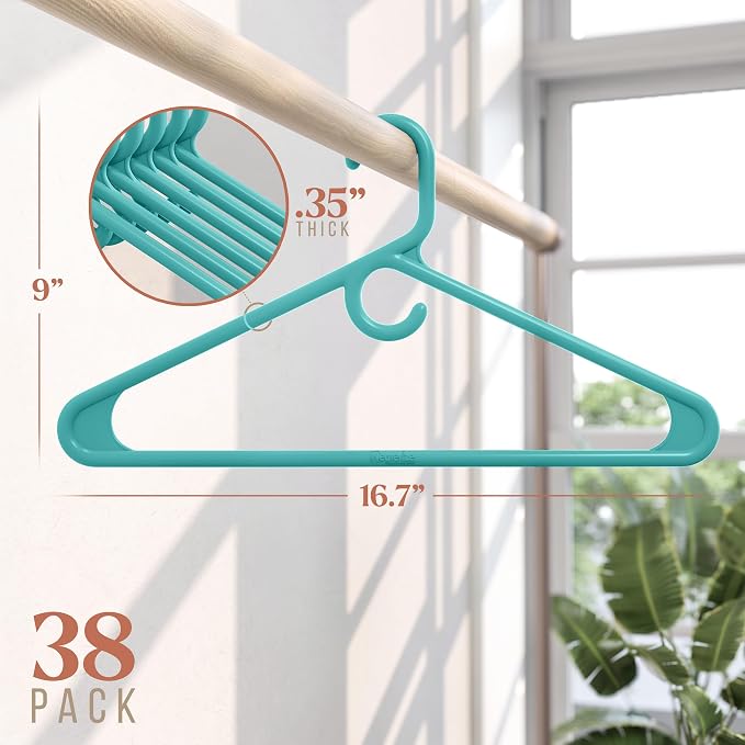 NEATERIZE Thick Heavy Duty Hangers - Aqua Plastic Clothes Hangers 38 Pack - Great for Coat Hanger, Jackets Jeans & Suit Hanger for Closet - New Apartment Essentials Percheros Ganchos para Colgar Ropa - Image 2