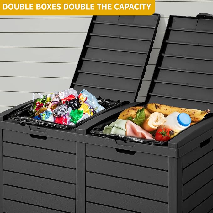 DWVO 76 Gallon Outdoor Resin Trash Can with Dual Lid and Drip Trays, 248 Quart Hideaway Garbage Bin for Porch, Backyard - Image 6