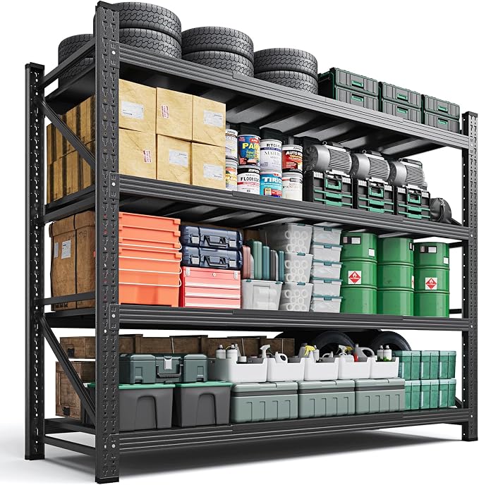 Letaya 71.3" W Metal Storage Shelves,5000LBS Heavy Duty Garage Shelving Units, 4 Tier Adjustable Utility Rack Shelf,Large Industrial Shelves,for Shop,Warehouse,Black (71.3" W x 24" D x 70" H) by LetayaMetalCabinets