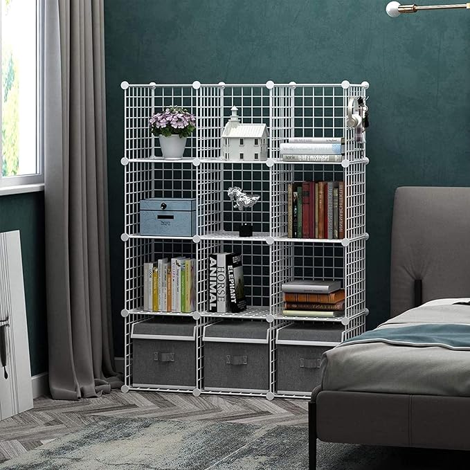 C&AHOME Wire Cube Storage, 12-Cube Storage Organizer Metal, C Grids Storage Bins Shelving, Modular Bookshelf Shelf, Closet Cabinet Ideal for Bedroom, Office 36.6”L x 12.4”W 48.4”H White - Image 2