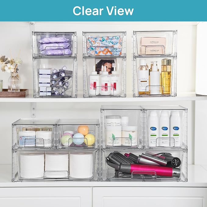 Vtopmart Clear Stackable Storage Drawers Set of 5, Easily Assemble Acrylic Bathroom Undersink Organizers,Plastic Storage Bins for Closet,Cabinet,Pantry,Medicine Organization - Image 2