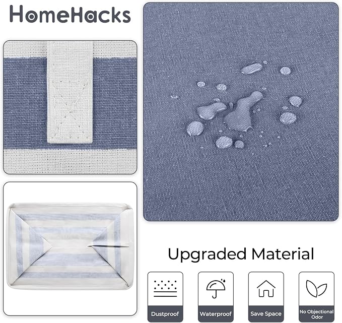 HomeHacks 2 Pack Large Laundry Baskets, Waterproof, Freestanding Laundry Hampers, Collapsible Clothes Hamper with Reinforced Handles in Laundry, College Dorm, Bathroom, Bedroom (Grey+Blue, 75Lx2) - Image 5