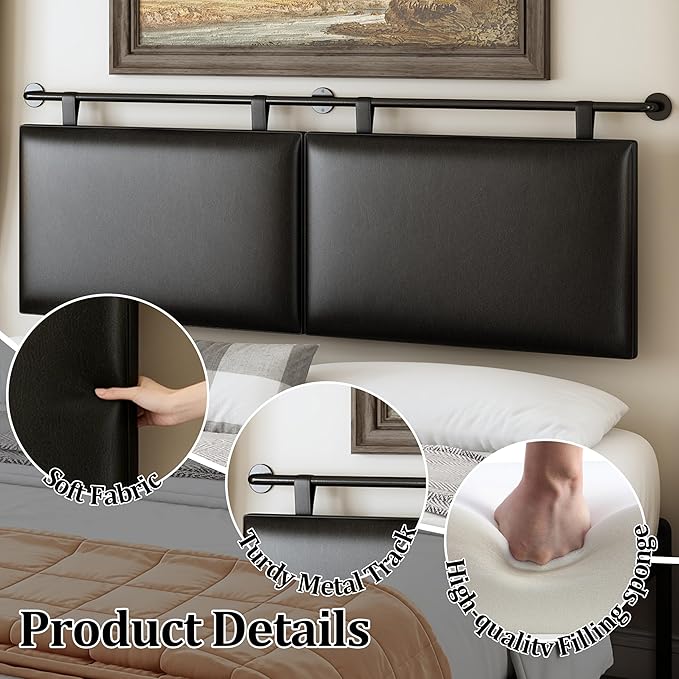 BSHOMGI Queen Headboard Only, Wall Mounted Hanging Upholstered Bed Head Board Sturdy and Durable Solid Wood Bed headboard, Fabric Headboards Adjustable(Black, Queen)
