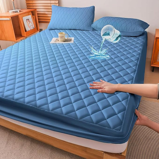 WESLEEPER Mattress Protector Waterproof Mattress Protector Mattress Bed Cover Super Soft Breathable Machine Washable Cover for Home, Bedroom, Hotel (Blue, King)