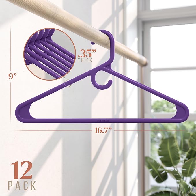 NEATERIZE Thick Heavy Duty Hangers - Purple Plastic Clothes Hangers 12 Pack - Great for Coat Hanger, Jackets Jeans & Suit Hanger for Closet, New Apartment Essentials Percheros Ganchos para Colgar Ropa - Image 2