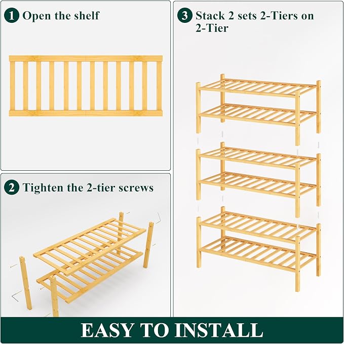 Smiry Shoe Rack, 6 Tier Bamboo Shoe Organizer, Stackable Free Standing Wooden Shoe Storage Shelf for Closet, Entryway, Front Door Entrance, Natural - Image 6