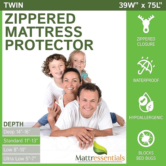 Zippered Queen Mattress Protector (11"-13" Depth) - Bed Bug Waterproof Mattress Cover, Premium Quality Hypoallergenic Encasement White