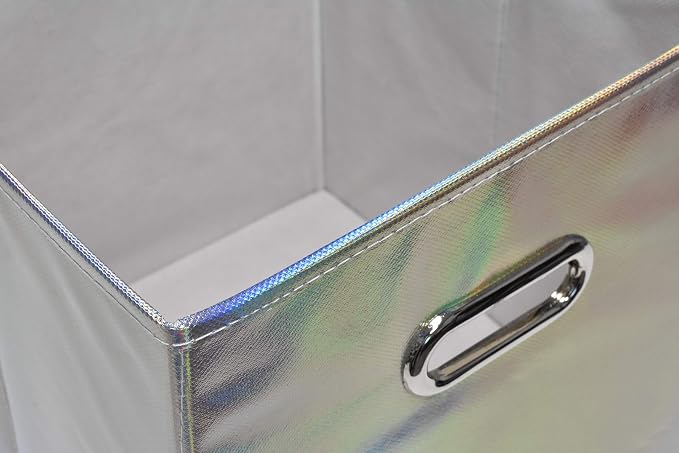 Handy Laundry 6-Pack Foldable Cube Storage Bins – Decorative Collapsible Organizer for Shelves, Closets, Underbed, Clothes, or Kids’ Toys (Shiny Silver) - Image 3