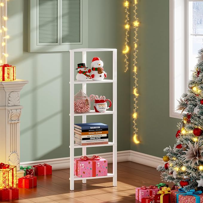 TUTOTAK Corner Shelf, 5-Tier Corner Bookshelf for Small Space, Narrow Display Corner Shelf Stand with Storage Rack, for Living Room, Bedroom, White BS05BW005 - Image 3