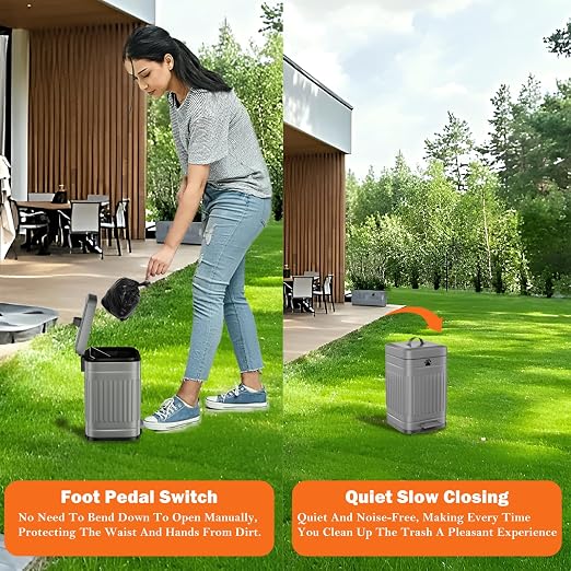 Dog Poop Trash Can Outside, 5L/1.3Gal Metal Dog Waste Trash Can with Lid, Foot Pedal, Pet Waste Container with 40 Bags, Poop Bucket with Lid Soft Close for Pet, Grey - Image 5