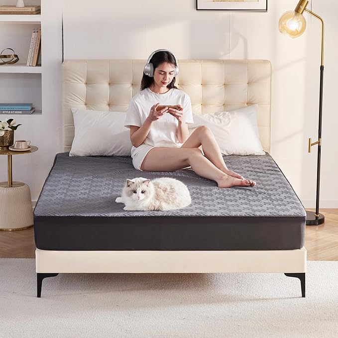 BDEUS Waterproof Mattress Protector Queen Size with Straps Noiseless Bed Cover Deep Pocket Fitted Up to 18" Depth Mattress Pad Soft Breathable Machine Washable for Bedroom, Hotel(Gray)