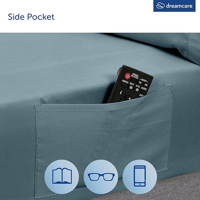 DREAMCARE King Size Sheets Set - 6 pcs Breathable Cooling Bed Sheets - up to 15" Deep Pocket King Sheet Set with Side Pockets - Extra Soft 100% Brushed Hypoallergenic Hotel Luxury Bedding - M Blue