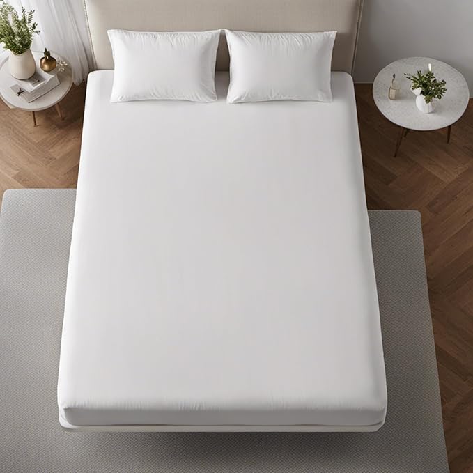 Miracle Made Mattress Protector – Silver-Treated Cotton Fabric – Water-Resistant, Breathable, Fresher-Feeling Cover – Compatible with 3-Temperature Zone Comforter, Cali King, White