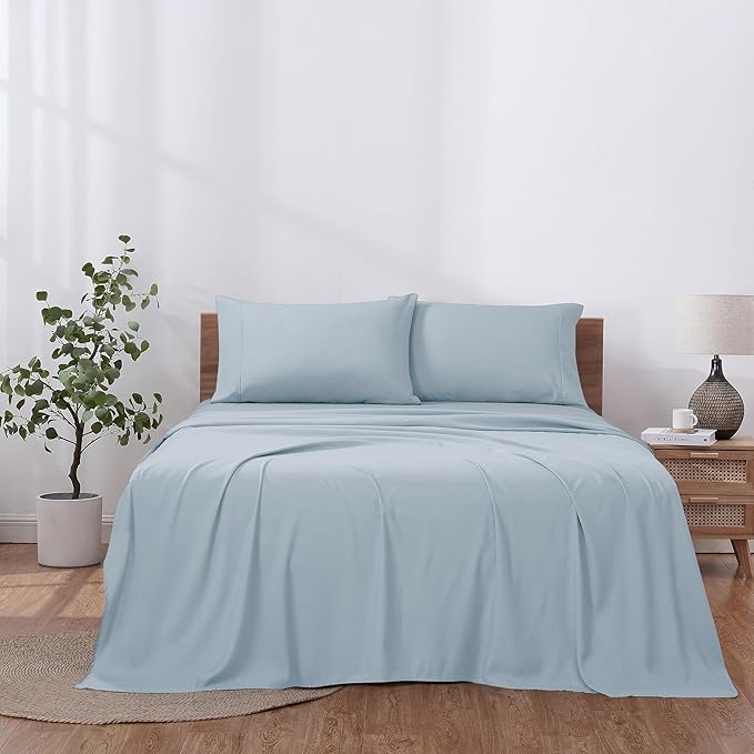 Modern Threads Soft Microfiber Solid Sheets - Luxurious Microfiber Bed Sheets - Includes Flat Sheet, Fitted Sheet with Deep Pockets, & Pillowcases Blue Mist Twin