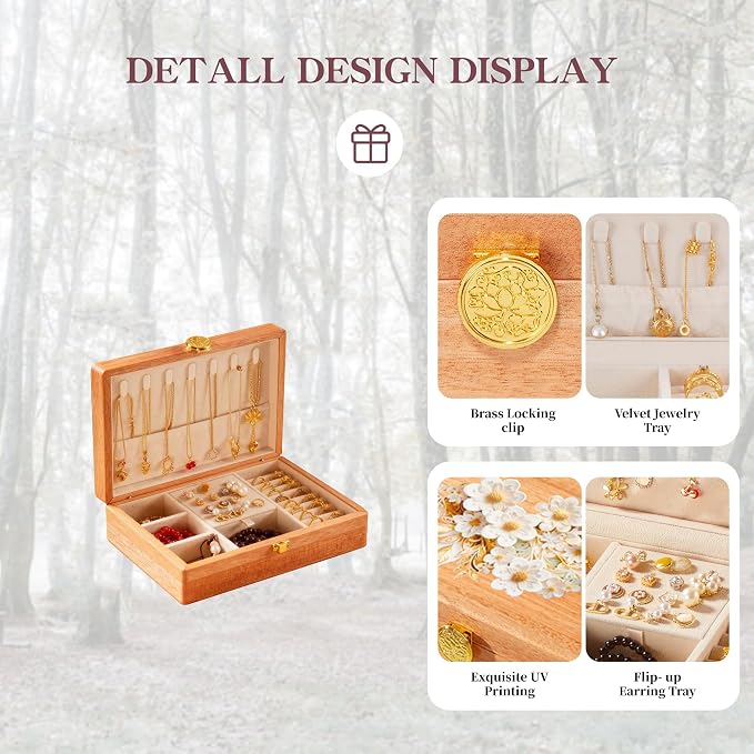 Travel Jewelry Case Small Wood Jewelry Organizer Jewelry Box for Women (Pine Wood Print C) - Image 2