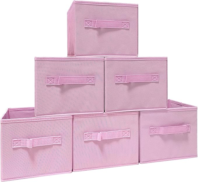 EBIGIC Pink Bins[6 Pack] 9.0"x7.5"x7.5" Small Size Fabirc Foldable Closet Toy Organizer Collapsible Cloth by BIGIC… - Image 7
