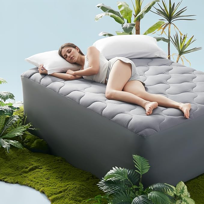 SLEEP ZONE Full Air Mattress Pad Cover, Plush Quilted Air Mattress Topper, Breathable and Noiseless Air Bed Mattress Protector with Deep Pocket Fits Up to 25 Inches Mattress (Dark Gray)