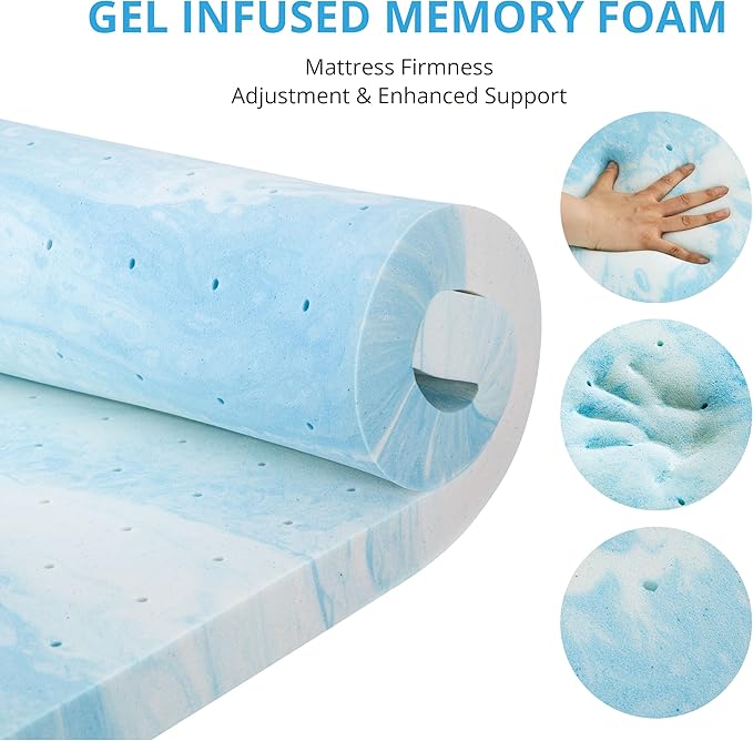 EGO Gel Memory Foam Mattress Topper, 4 Inch Twin XL with Removable Breathable Soft Cover, Cooling Bed Topper for Comfort Body Support & Pressure Relief, CertiPUR-US Certified