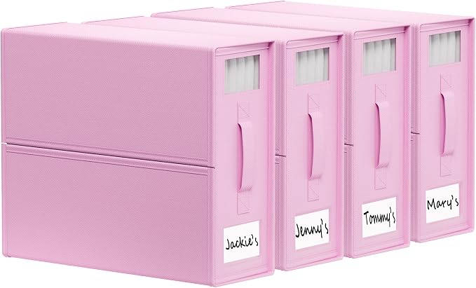SUOCO SheetCube Bed Sheet Organizers and Storage 4 Pack, Foldable Linen Closet Organizer with Window and Label, Bedding Folder Storage Box Container for Blanket, Duvet Cover Set, Bed Sheet Set - Pink by SUOCO