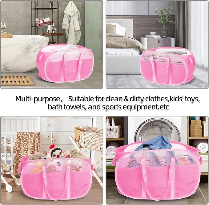100L Collapsible Laundry Baskets, Tear Proof Pop Up Laundry Hamper with Dual Handles, Large Foldable Laundry Basket, Easy to Carry Laundry Hamper for Home, Laundry Room, Bedroom, Dorm, Travel Pink - Image 7