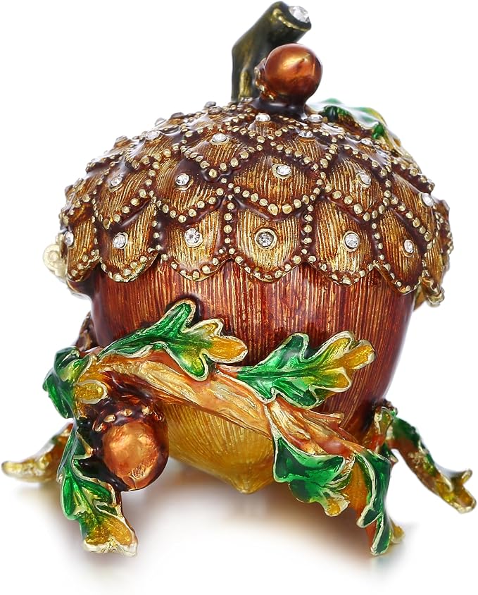 Hand Painted Fruit Trinket Box for Home Decor, Hinged Jewelry Organizer Storage, Unique Personalized Collectible Keepsake Figurine Handmade Decorative Ornament Gifts (Acorn) by AzurtLCX