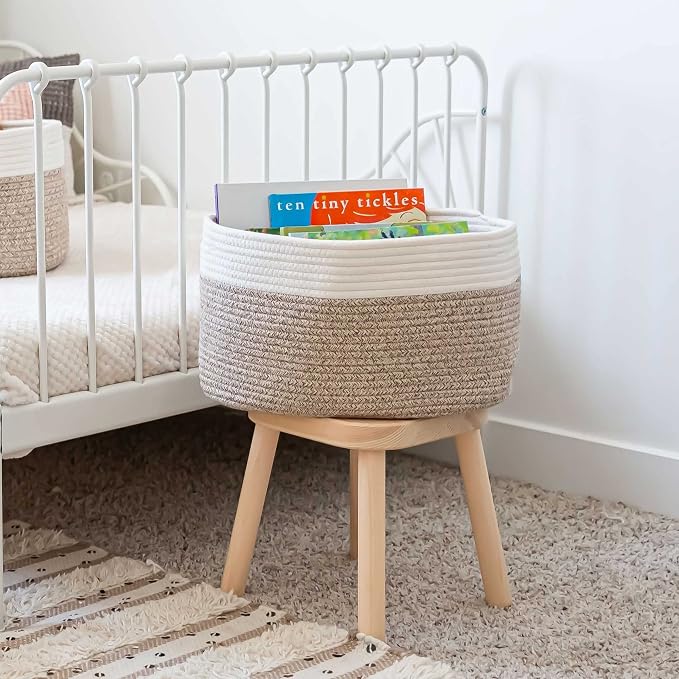 OrganiHaus Cotton Rope Basket for Shelf - Woven Storage Basket for Organizing, Closet & Toy Storage - Brown/Off-White - 15x9x10 - Image 4